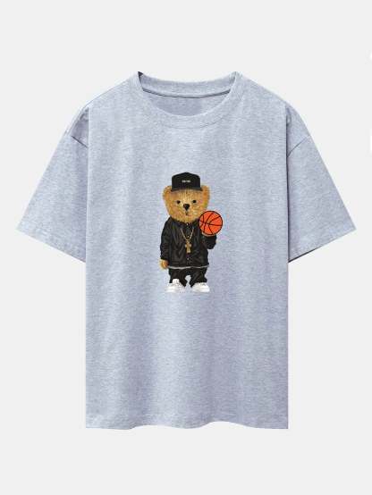 Basketball Bear Print Oversize T-Shirt-Vacay Outfit