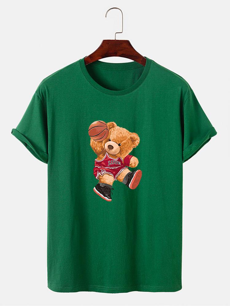 Bear Playing Basketball Print T-Shirt-Vacay Outfit