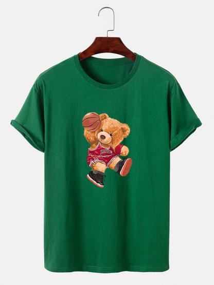 Bear Playing Basketball Print T-Shirt-Vacay Outfit