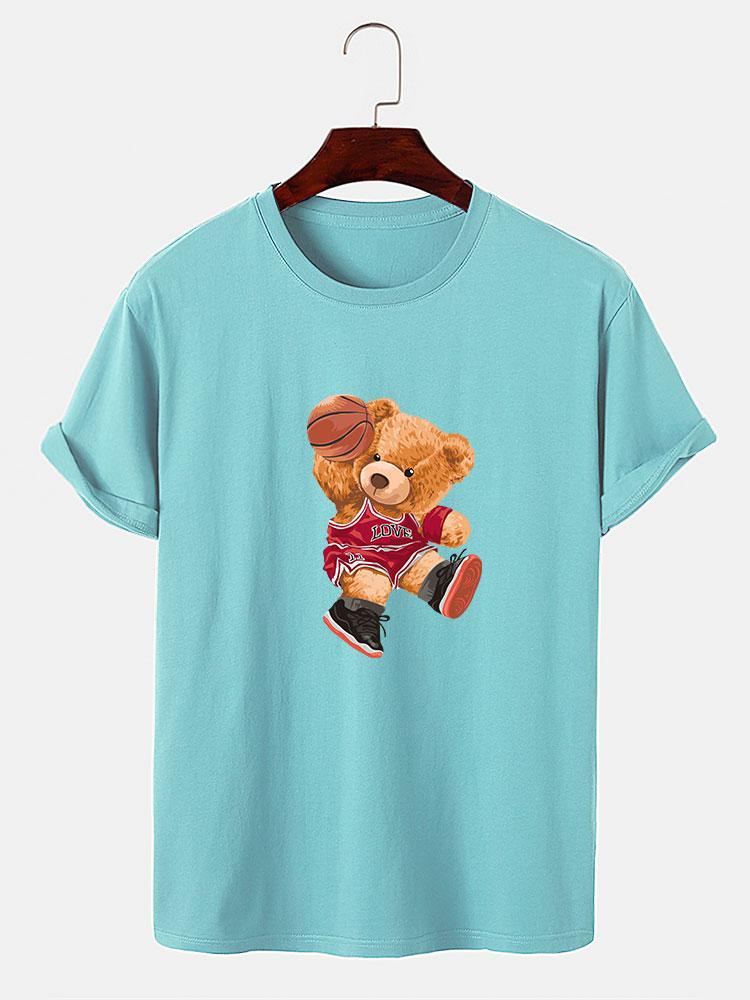 Bear Playing Basketball Print T-Shirt-Vacay Outfit