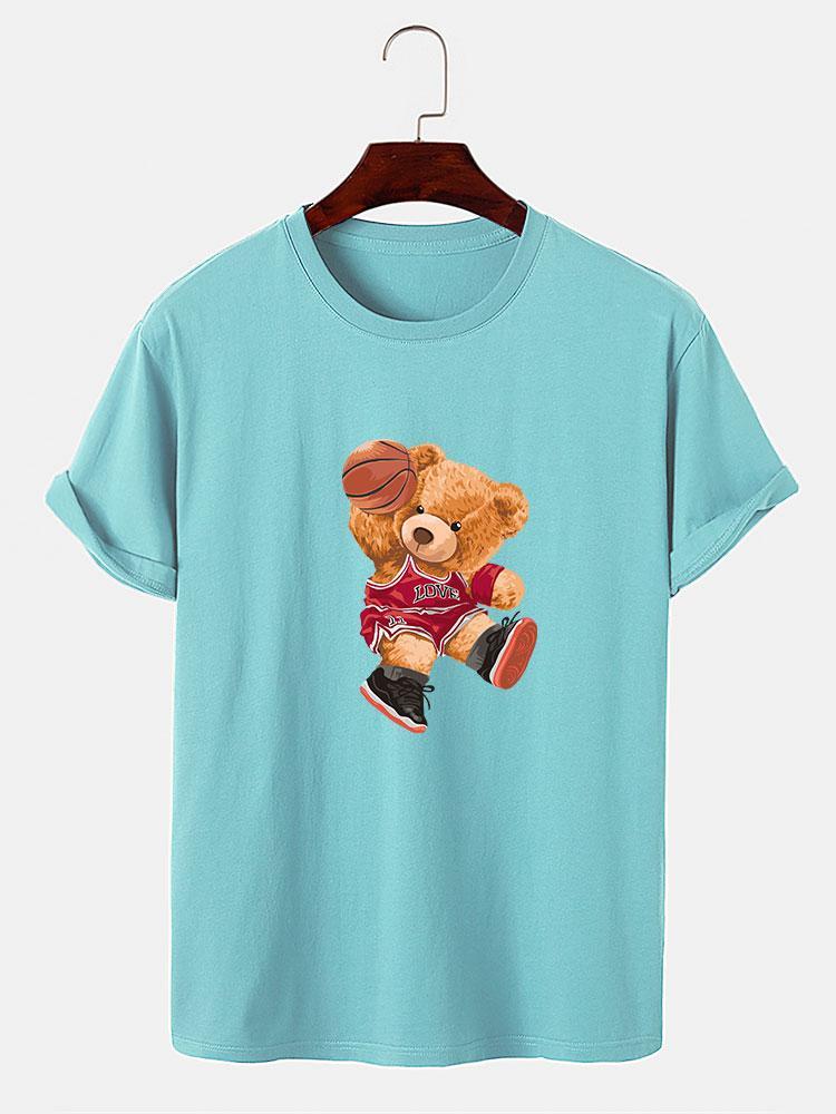 Bear Playing Basketball Print T-Shirt-Vacay Outfit