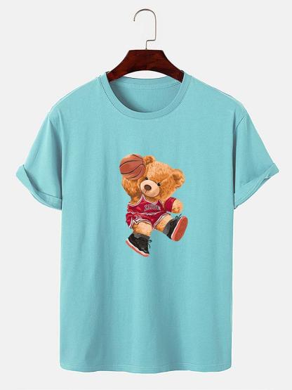 Bear Playing Basketball Print T-Shirt-Vacay Outfit