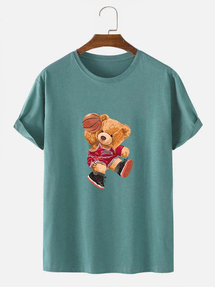 Bear Playing Basketball Print T-Shirt-Vacay Outfit