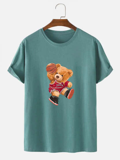 Bear Playing Basketball Print T-Shirt-Vacay Outfit