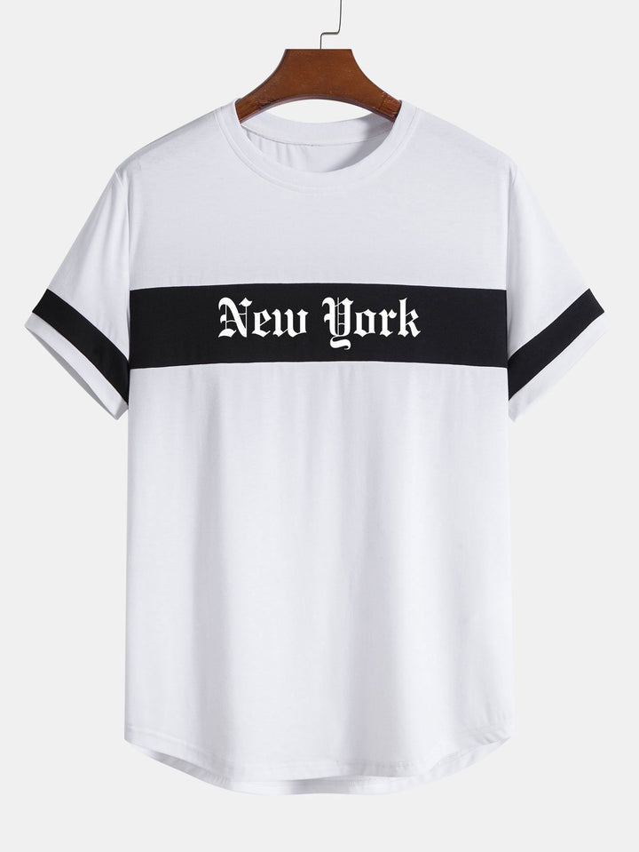 New York Print Patchwork Arc Hem T-Shirt-Vacay Outfit