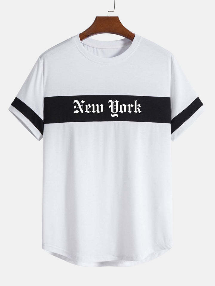New York Print Patchwork Arc Hem T-Shirt-Vacay Outfit