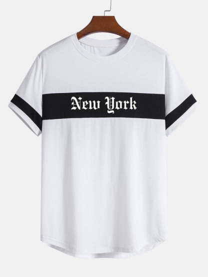 New York Print Patchwork Arc Hem T-Shirt-Vacay Outfit