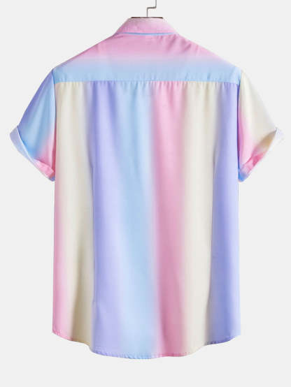 Gradient Color Print Shirt And Short Length Swim Shorts-Vacay Outfit
