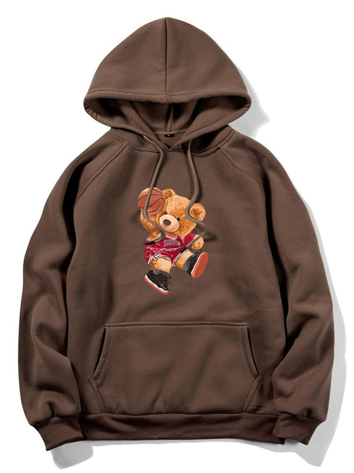 Basketball Bear Print Hoodie-Vacay Outfit