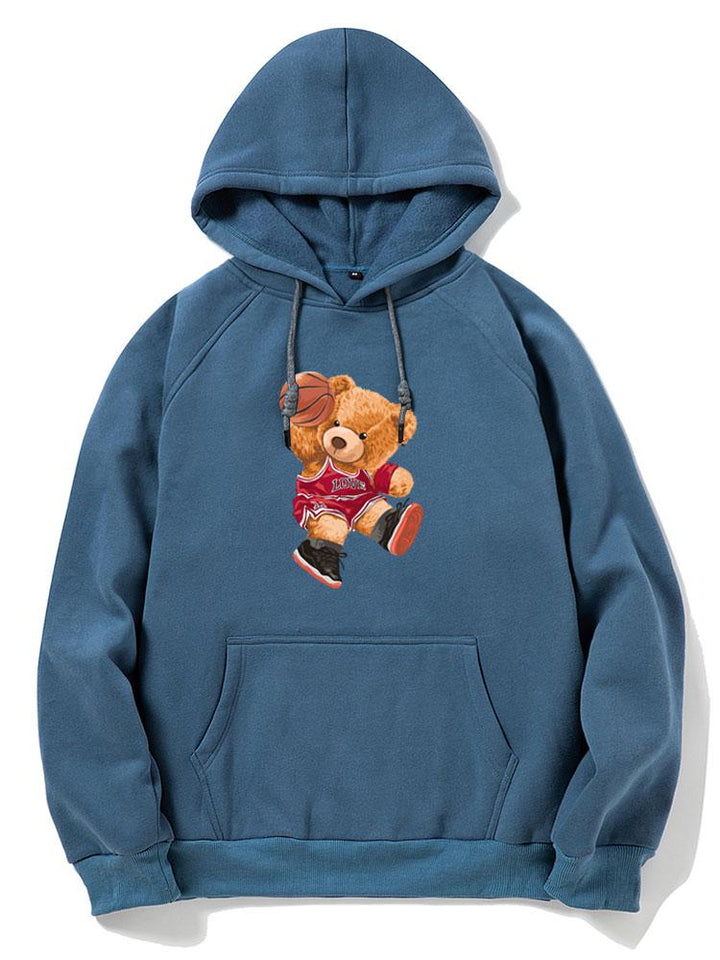 Basketball Bear Print Hoodie-Vacay Outfit