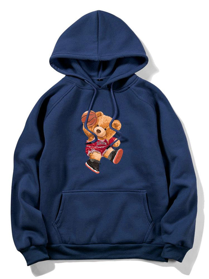 Basketball Bear Print Hoodie-Vacay Outfit