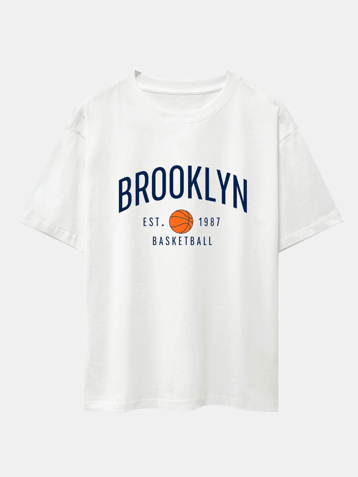 Brooklyn Basketball Print Oversize T-Shirt-Vacay Outfit