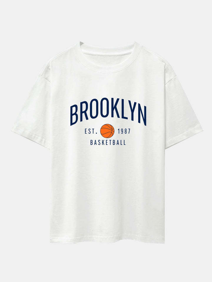 Brooklyn Basketball Print Oversize T-Shirt-Vacay Outfit