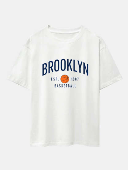 Brooklyn Basketball Print Oversize T-Shirt-Vacay Outfit