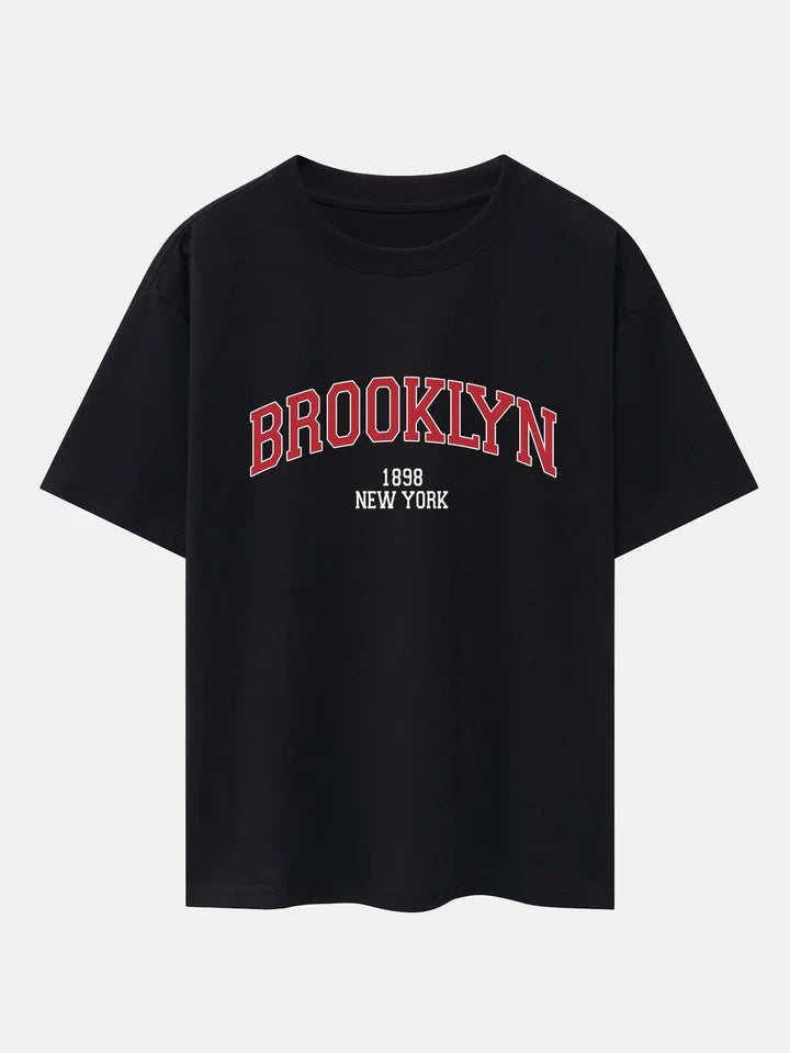 Brooklyn Print Drop Shoulder Oversize T-Shirt-Vacay Outfit