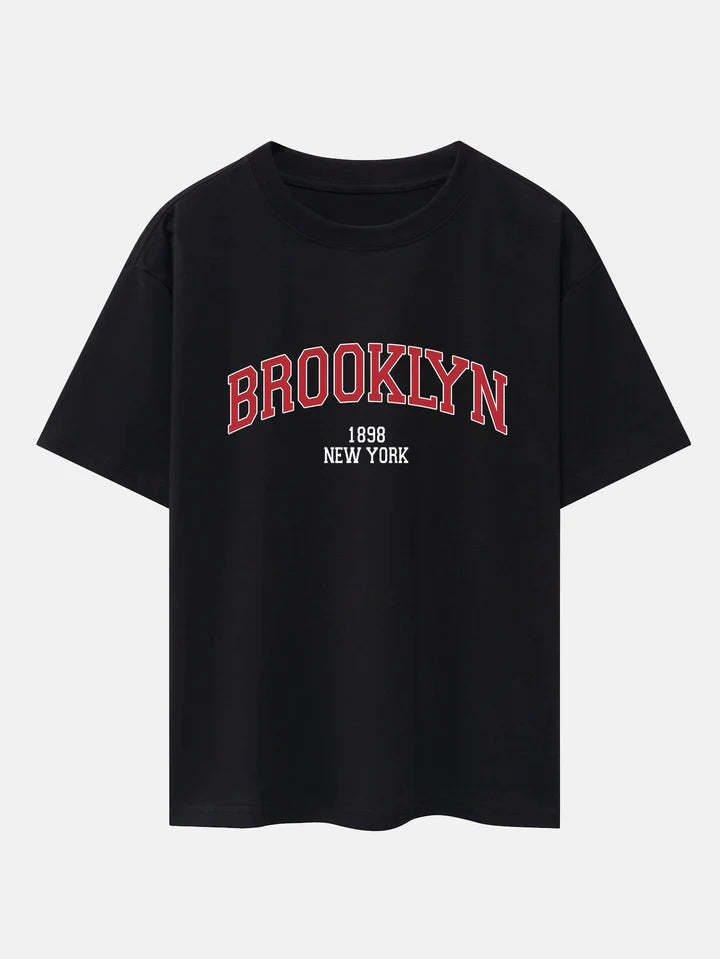 Brooklyn Print Drop Shoulder Oversize T-Shirt-Vacay Outfit