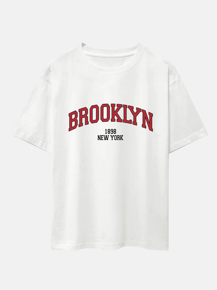Brooklyn Print Drop Shoulder Oversize T-Shirt-Vacay Outfit