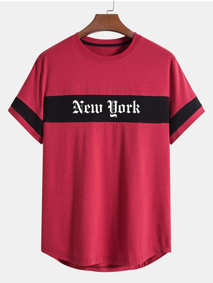 New York Print Patchwork Arc Hem T-Shirt-Vacay Outfit