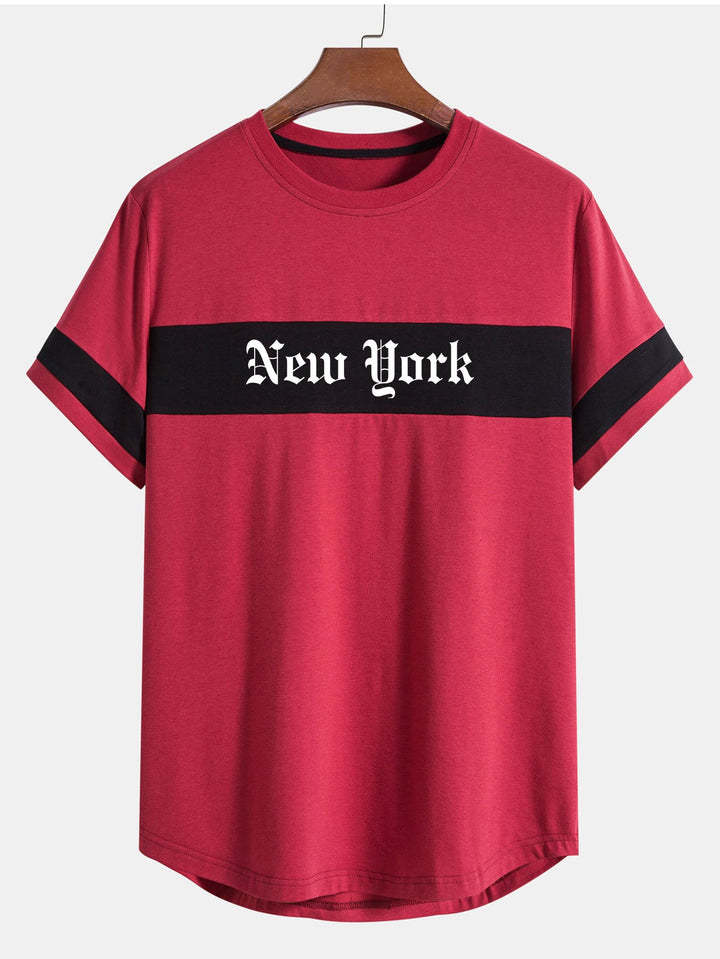 New York Print Patchwork Arc Hem T-Shirt-Vacay Outfit