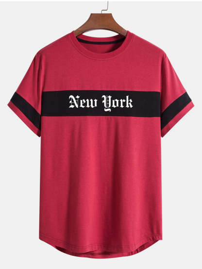 New York Print Patchwork Arc Hem T-Shirt-Vacay Outfit