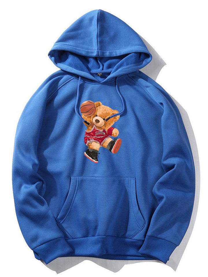 Basketball Bear Print Hoodie-Vacay Outfit