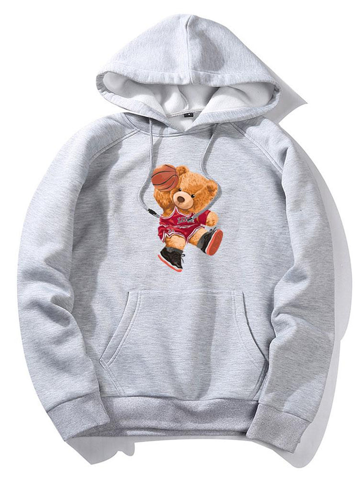 Basketball Bear Print Hoodie-Vacay Outfit