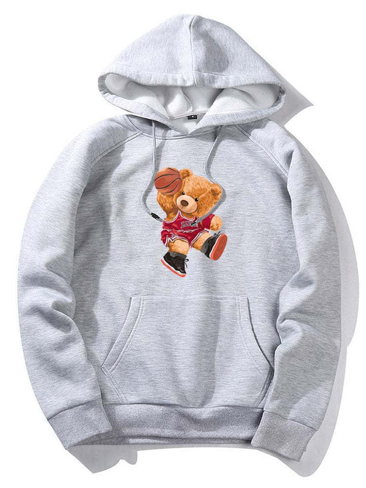 Basketball Bear Print Hoodie-Vacay Outfit