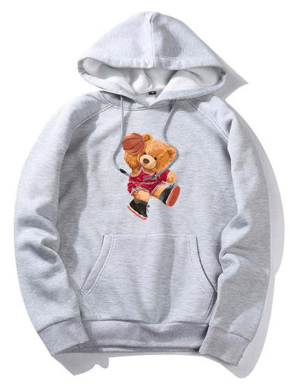 Basketball Bear Print Hoodie-Vacay Outfit