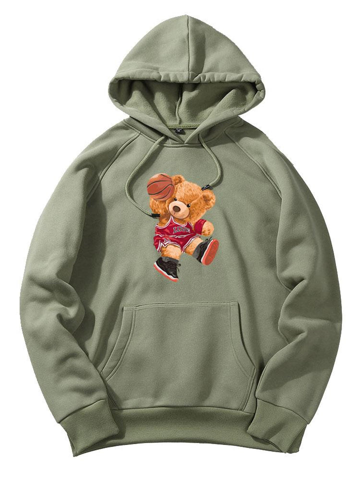 Basketball Bear Print Hoodie-Vacay Outfit