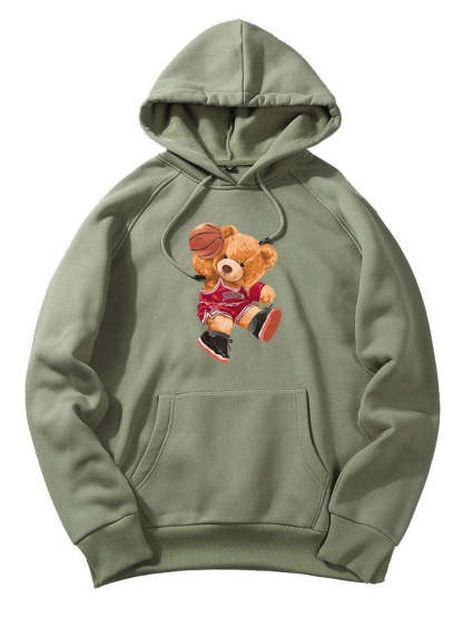 Basketball Bear Print Hoodie-Vacay Outfit