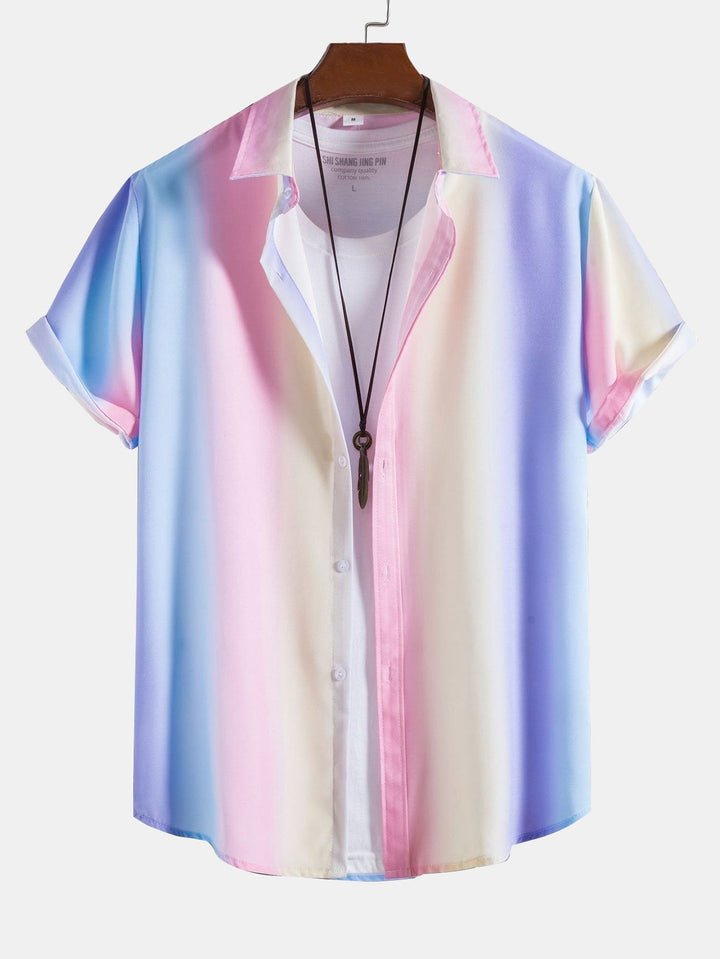 Gradient Color Print Shirt And Short Length Swim Shorts-Vacay Outfit