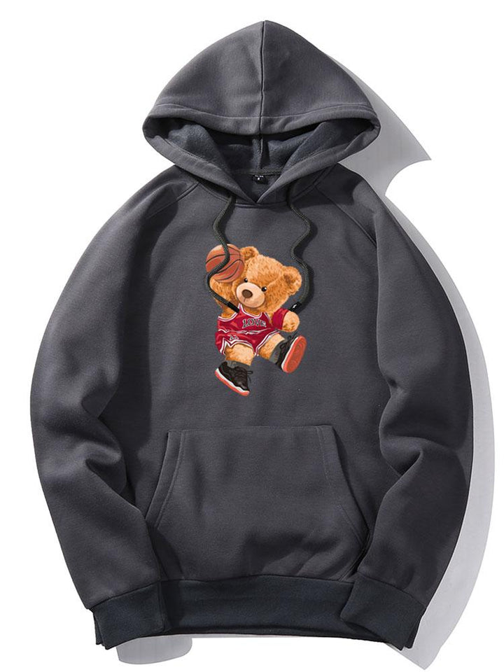Basketball Bear Print Hoodie-Vacay Outfit