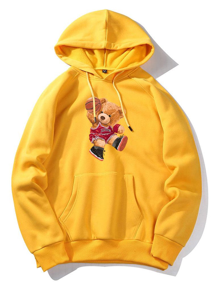 Basketball Bear Print Hoodie-Vacay Outfit