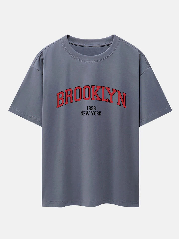 Brooklyn Print Drop Shoulder Oversize T-Shirt-Vacay Outfit