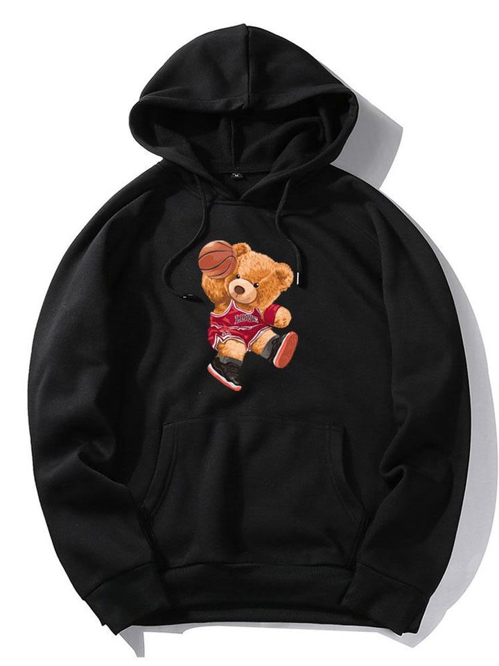 Basketball Bear Print Hoodie-Vacay Outfit