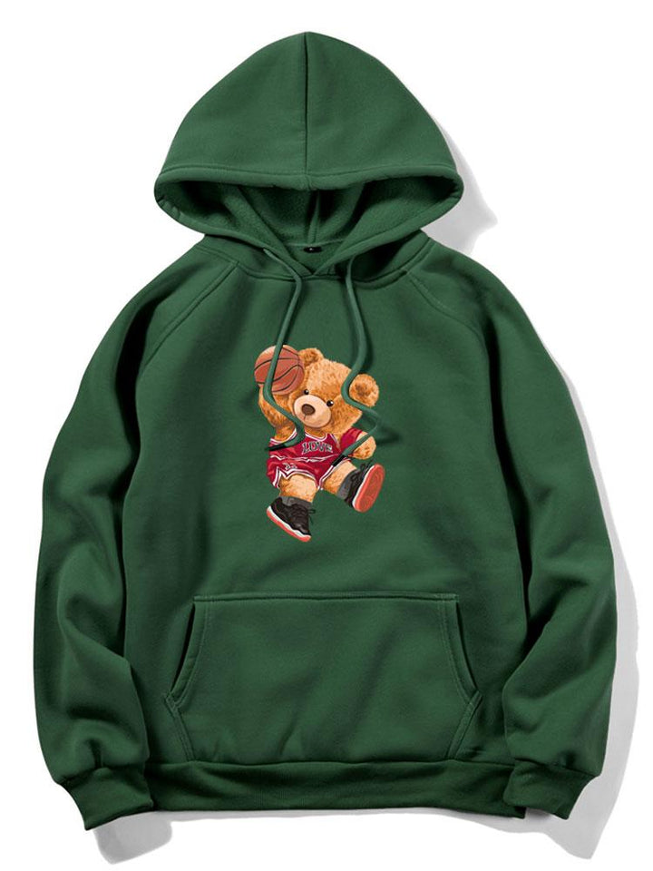 Basketball Bear Print Hoodie-Vacay Outfit