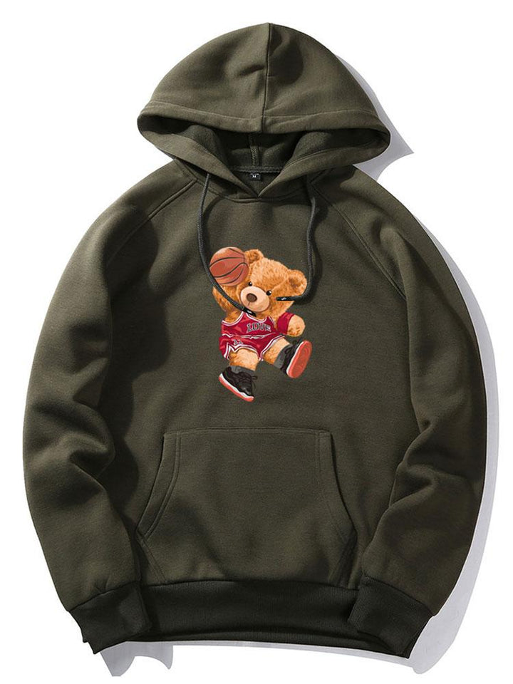Basketball Bear Print Hoodie-Vacay Outfit
