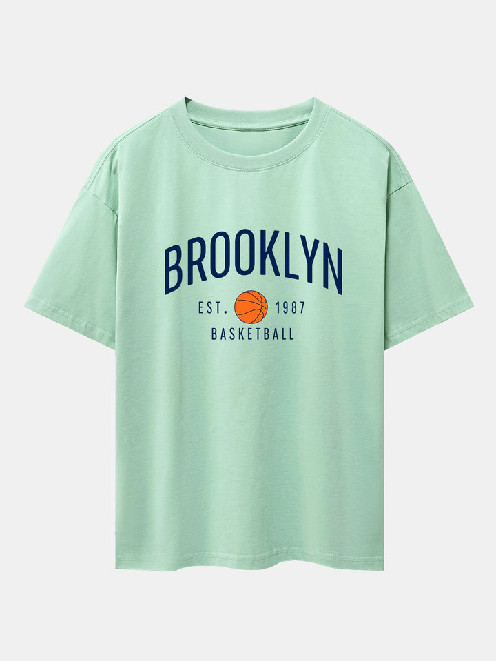 Brooklyn Basketball Print Oversize T-Shirt-Vacay Outfit