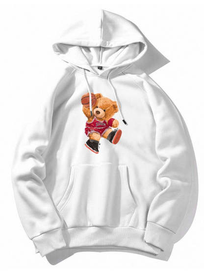 Basketball Bear Print Hoodie-Vacay Outfit