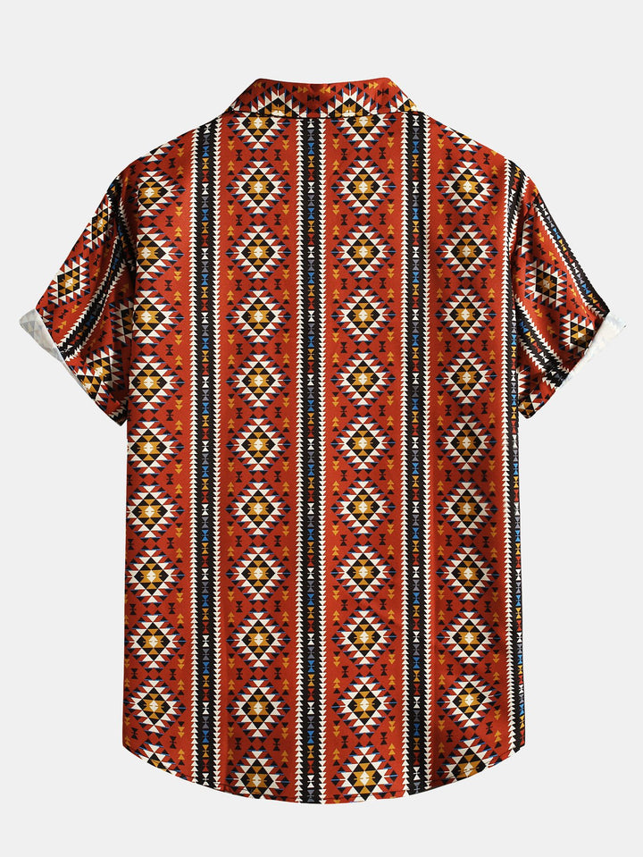 Aztec Geometric Print Shirt-Vacay Outfit
