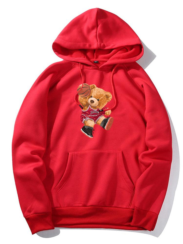Basketball Bear Print Hoodie-Vacay Outfit