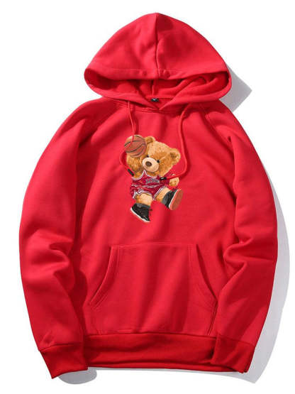 Basketball Bear Print Hoodie-Vacay Outfit