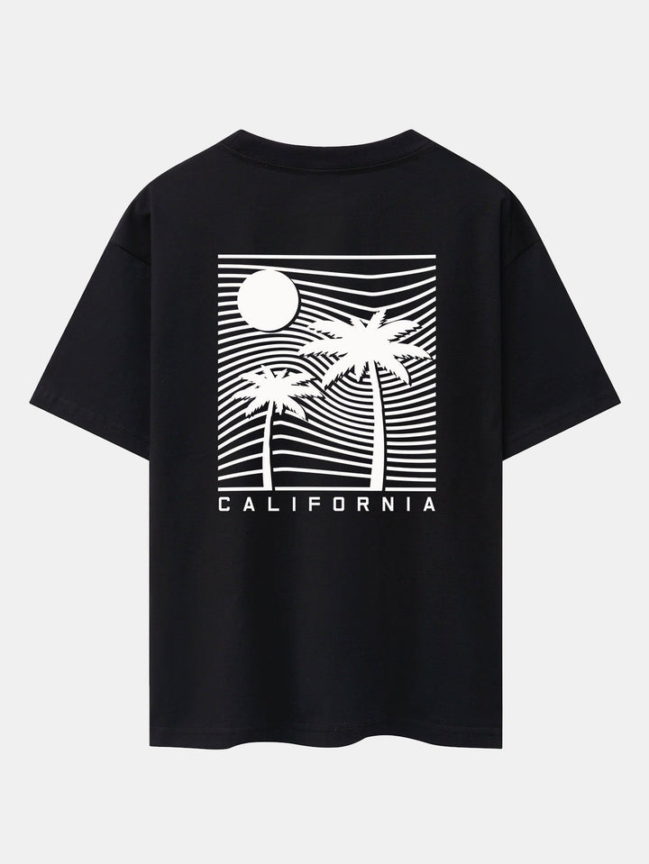 California Palm Tree Back Print Oversize T-Shirt-Vacay Outfit