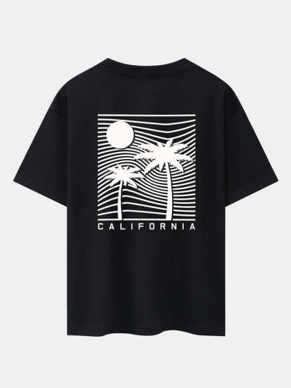 California Palm Tree Back Print Oversize T-Shirt-Vacay Outfit