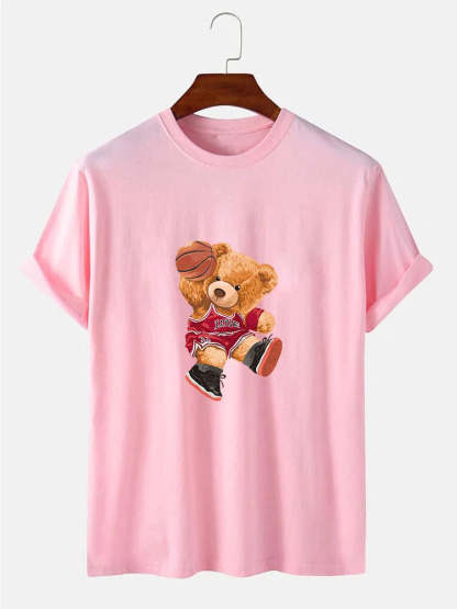 Bear Playing Basketball Print T-Shirt-Vacay Outfit
