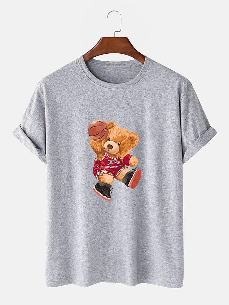 Bear Playing Basketball Print T-Shirt-Vacay Outfit