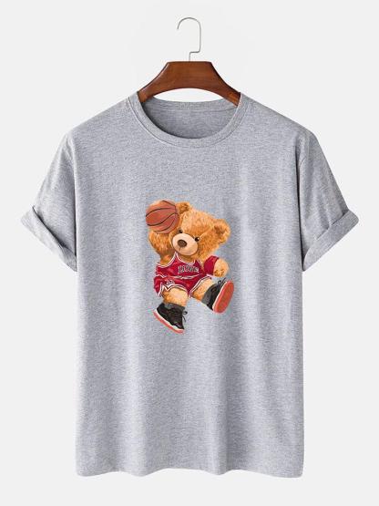 Bear Playing Basketball Print T-Shirt-Vacay Outfit