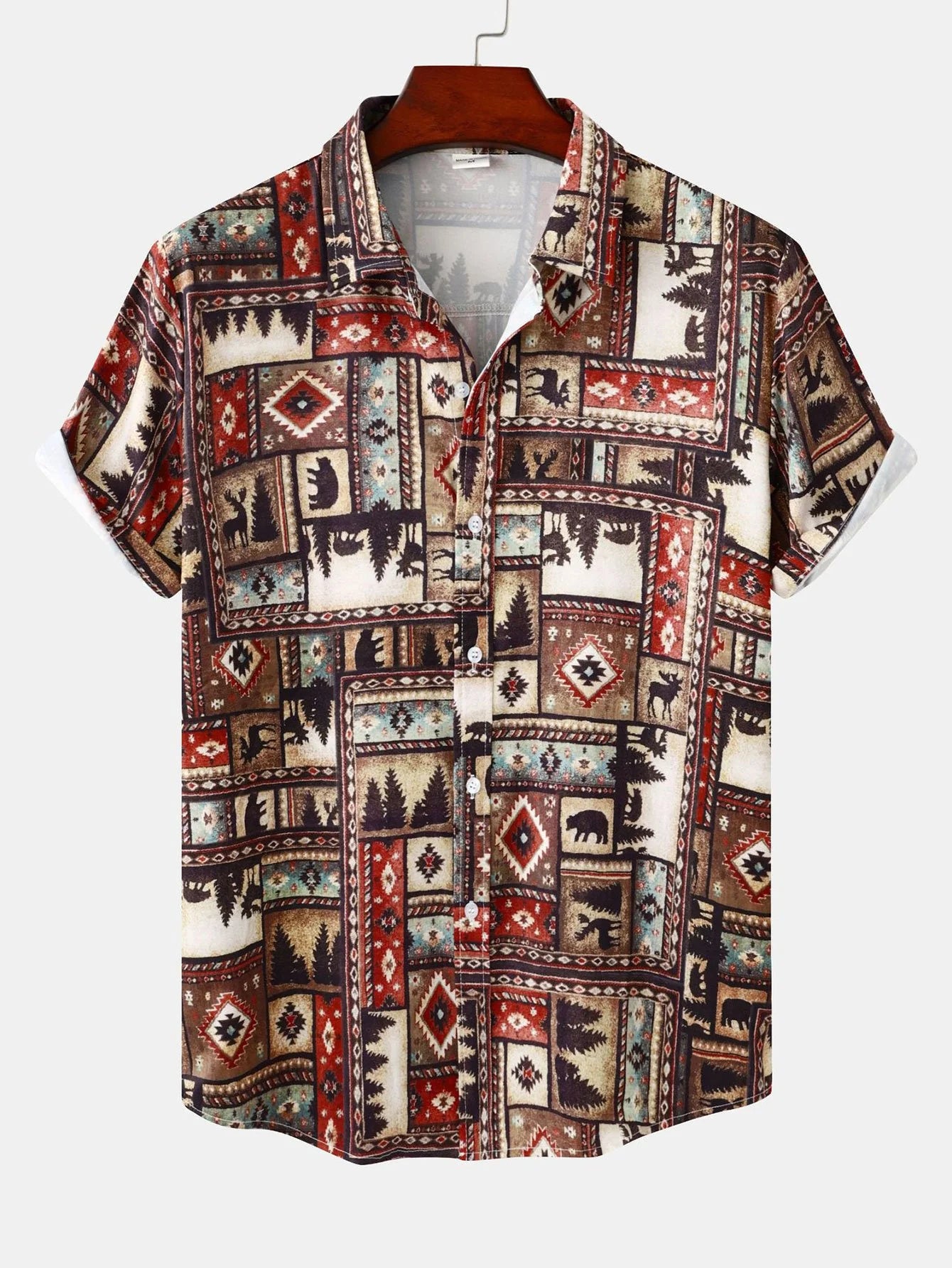 Aztec Patch Print Shirt-Vacay Outfit