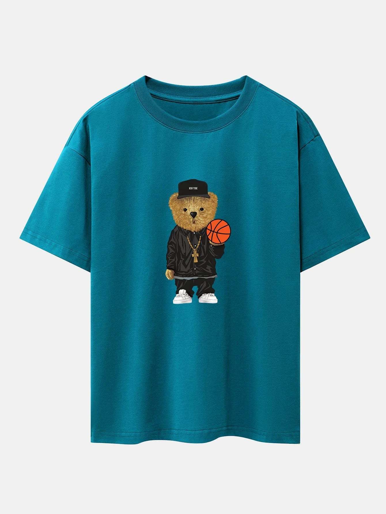 Basketball Bear Print Oversize T-Shirt-Vacay Outfit