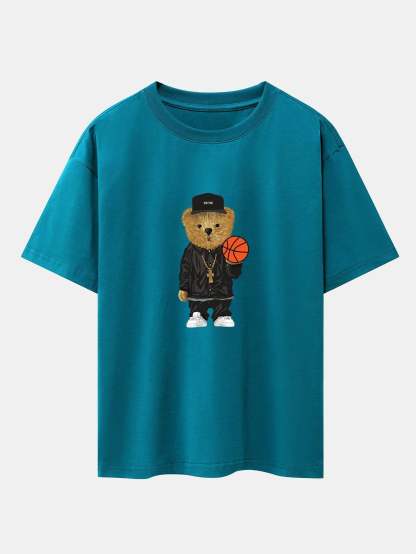 Basketball Bear Print Oversize T-Shirt-Vacay Outfit